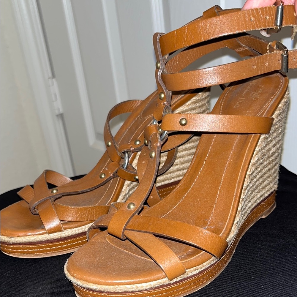 Massimo Dutti Brown Leather Wedge Sandals